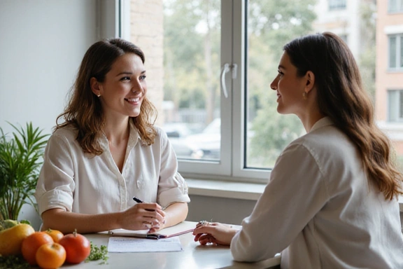 A nutritionist consulting with a client, illustrating personalized guidance.